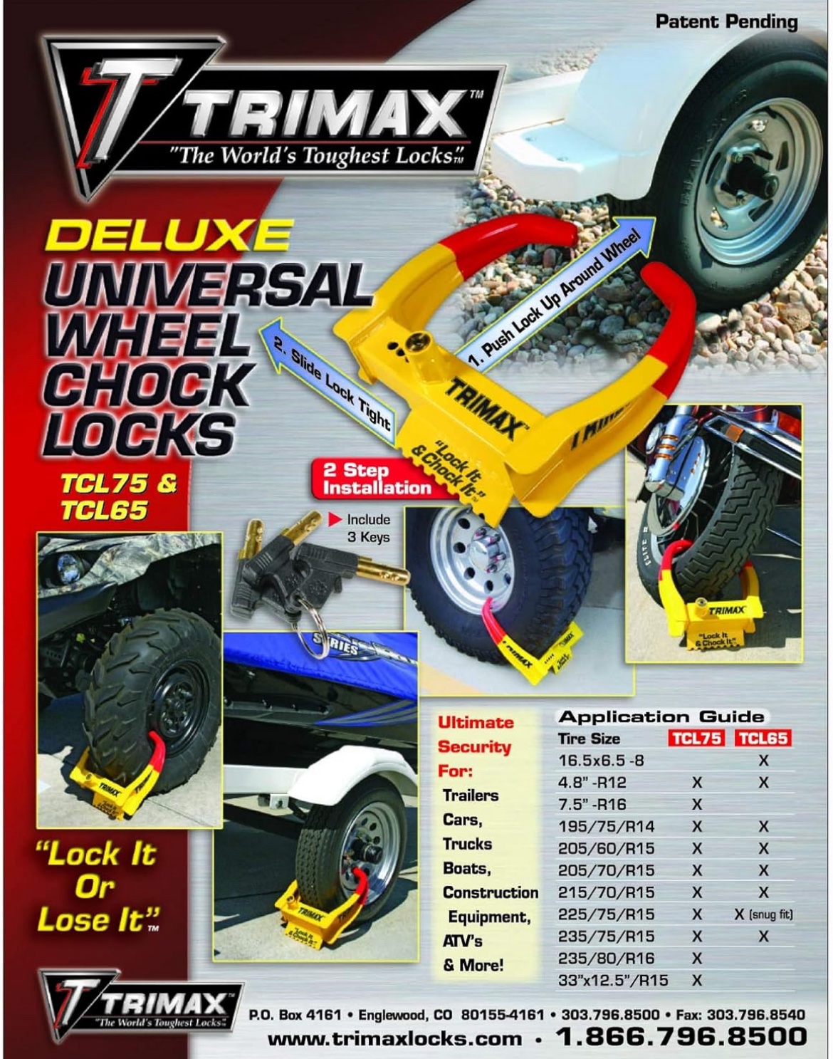 Trimax TCL75 Deluxe Universal Wheel Chock Lock-Yellow/Red - Shed